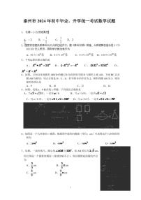 2024年江苏省泰州市中考数学模拟试题及答案