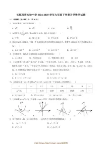 2024～2025学年湖南省长沙市长郡双语实验中学九年级下开学考试数学试卷(含答案)