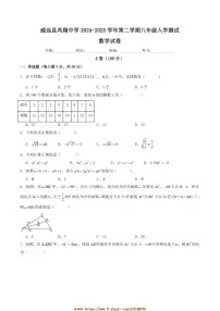 2024～2025学年四川省内江市威远县凤翔中学八年级下入学测试数学试卷(含答案)