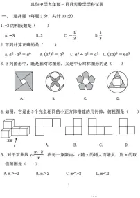 2025年哈尔滨市风华中学九年级下学期3月月考数学试卷和参考答案 25.2.27