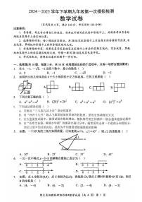 湖北楚天名校协作体2025年九年级下学期3月第一次模拟考试数学试题+答案
