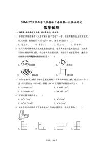 广东珠海九洲中学2025年3月九年级下学期中考一模数学试题+答案
