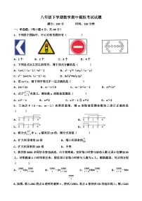 北师大版八年级下学期数学期中模拟考试试题（含答案）