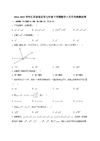 2024-2025学年江苏省南京市七年级下册数学3月月考检测试卷（附答案）