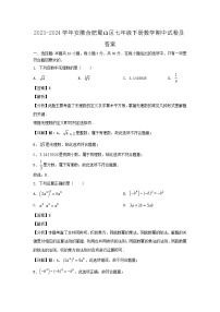 2023-2024学年安徽合肥蜀山区七年级下册数学期中试卷及答案