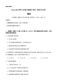 2024-2025学年七年级下学期数学期中测试（浙江杭州市专用）（含答案）