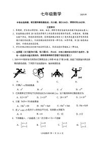 江苏省苏州市吴中区2024-2025学年七年级下数学期中试卷