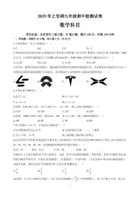 2024-2025学年长沙市雅礼教育集团九年级期中考试数学试卷及参考答案