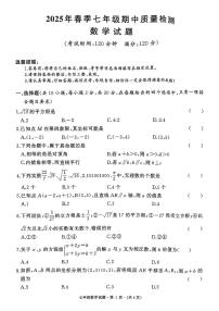 湖北省武汉市部分学校2024-2025学年七年级下数学期中试卷