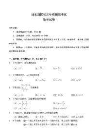 【2025届上海初三数学二模】2025届上海市浦东新区初三数学二模试卷