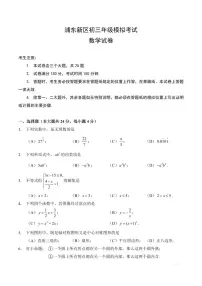【2025届上海初三数学二模】2025届上海市浦东新区初三数学二模试卷