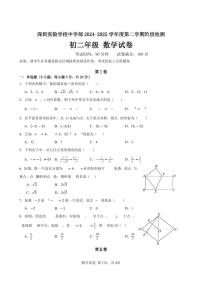 深圳实验学校中学部2024-2025学年度中考模拟检测数学试卷+答案