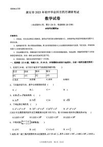 湖北省黄石市2025年初中毕业科目四月调考九年级下学期数学试卷（附参考答案）