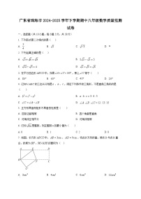 广东省珠海市2024-2025学年下学期期中八年级数学质量监测试卷（含答案）