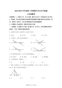 2024-2025学年广东省韶关市七年级下学期期中学业水平监测数学试题（含答案）