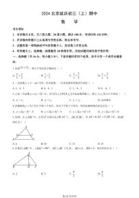 2024北京延庆初三（上）期中数学试卷（含答案）