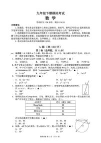 2025年四川省成都市郊区联盟九年级第二次模拟考试数学试卷　（中考模拟）