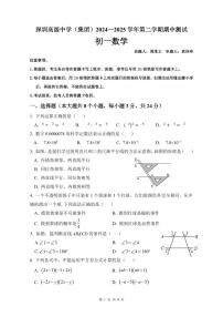 2024-2025学年深圳市高级中学初一下学期数学期中测试卷（含答案）