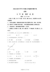 云南省曲靖市2024-2025学年下学期七年级期中数学考检测试卷（含答案）