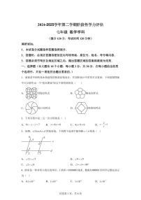 浙江省杭州市2024-2025学年七年级下学期期中考试数学检测试卷（含答案）