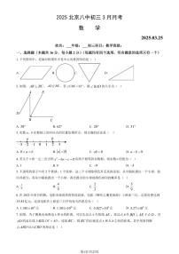 北京市第八中学2024-2025学年第二学期九年级数学3月月考考试试卷