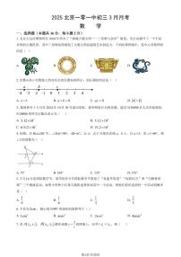 北京市一零一中学2024-2025学年第二学期九年级数学3月月考考试试卷