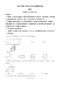 2025福建省厦门市九年级数学中考数学模拟模拟试题(原卷版)