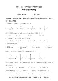 广东省肇庆地区2023-2024学年八年级下学期期末考试数学试题