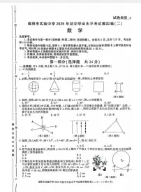 2025年陕西省咸阳市实验中学中考第二次模拟考试数学试题（中考模拟）