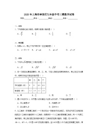 2025年上海市奉贤区九年级中考三模数学试卷（无答案）