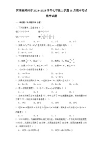 河南省郑州市2024-2025学年七年级上学期11月期中考试 数学试题（含解析）