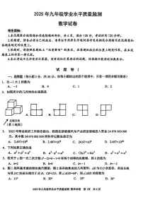 2025年宁波中考市统测一模数学试卷含答案