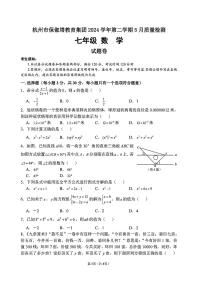 浙江省杭州市保俶塔教育集团2024-2025学年七年级下学期5月考试 数学试题（PDF版）