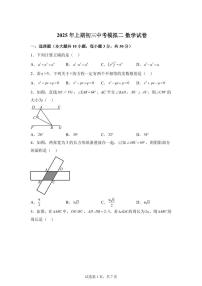 2025届湖南省衡阳市育贤中学中考数学模拟试卷