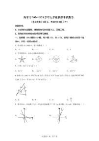 2025届青海省海东市中考（二模）数学试卷