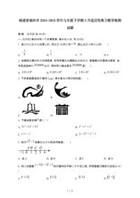 福建福州2024_2025学年九年级第二学期3月适应性练习数学试卷[有答案]
