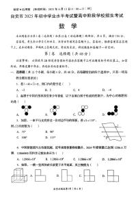 2025年四川省自贡市中考数学真题无答案