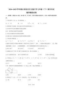 浙江省杭州市文海中学2024--2025学年七年级下学期期末数学模拟试卷（图片版，含答案）