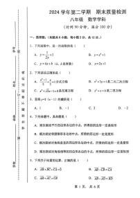 上海市浦东区2024-2025学年下学期八年级数学期末试卷