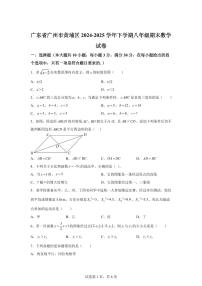 2024~2025学年广东省广州市黄埔区八年级下学期期末考试数学试卷