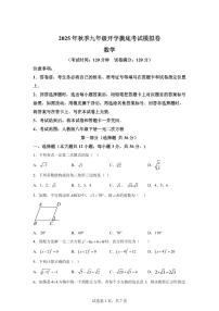 2025年九年级秋季开学摸底考数学检测试卷（河北专用）