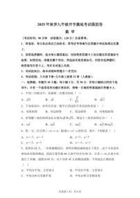 2025年九年级秋季开学摸底考数学检测试卷（人教版，山东专用）