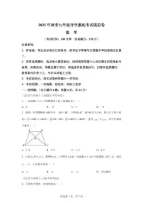 2025年九年级秋季开学摸底考数学检测试卷(上海专用，沪教版)