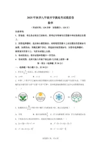 2025年九年级秋季开学摸底考数学检测试卷02（广东专用）