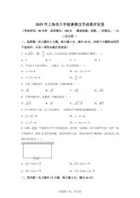 八年级暑期自学成果评定卷（测试范围：实数、二次根式、一元二次方程）2025年新八年级数学讲义（沪教版2024）