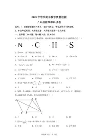 广东省河源地区2024~2025学年八年级下学期期末考试数学试题