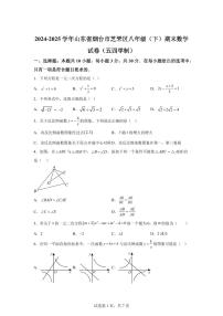 山东省烟台市芝罘区2024~2025学年八年级下学期期末数学试卷（五四制）