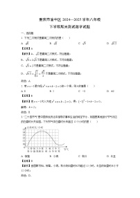 【数学】重庆市渝中区2024—2025学年八年级下学期期末测试试题（解析版）