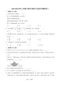 2025-2026学年上学期上海初中数学七年级开学模拟考1含答案