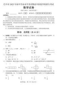 2025年四川省巴中市中考数学真题试卷（含答案）